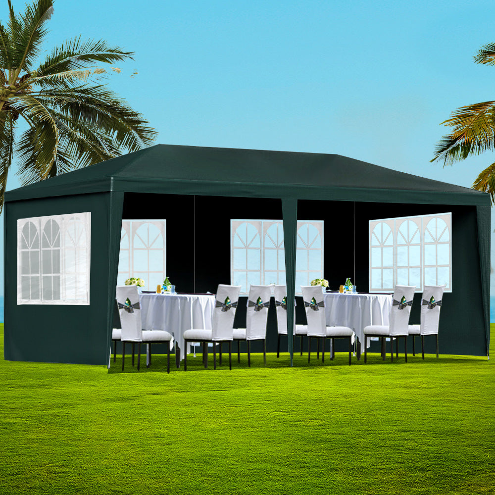 Canopies & Gazebos: Instahut Gazebo 3x6m Marquee Wedding Party Tent Outdoor Camping Side Wall Canopy 4 Panel Green