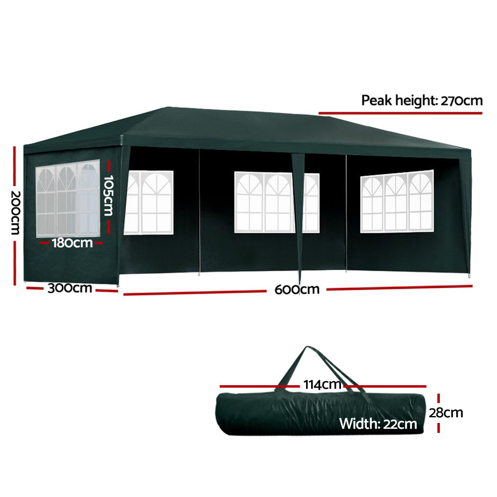 Canopies & Gazebos: Instahut Gazebo 3x6m Marquee Wedding Party Tent Outdoor Camping Side Wall Canopy 4 Panel Green