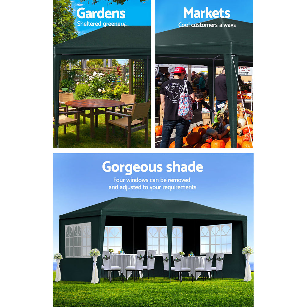 Canopies & Gazebos: Instahut Gazebo 3x6m Marquee Wedding Party Tent Outdoor Camping Side Wall Canopy 4 Panel Green