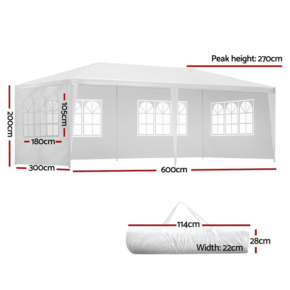 Canopies & Gazebos: Instahut Gazebo 3x6m Marquee Wedding Party Tent Outdoor Camping Side Wall Canopy 4 Panel White