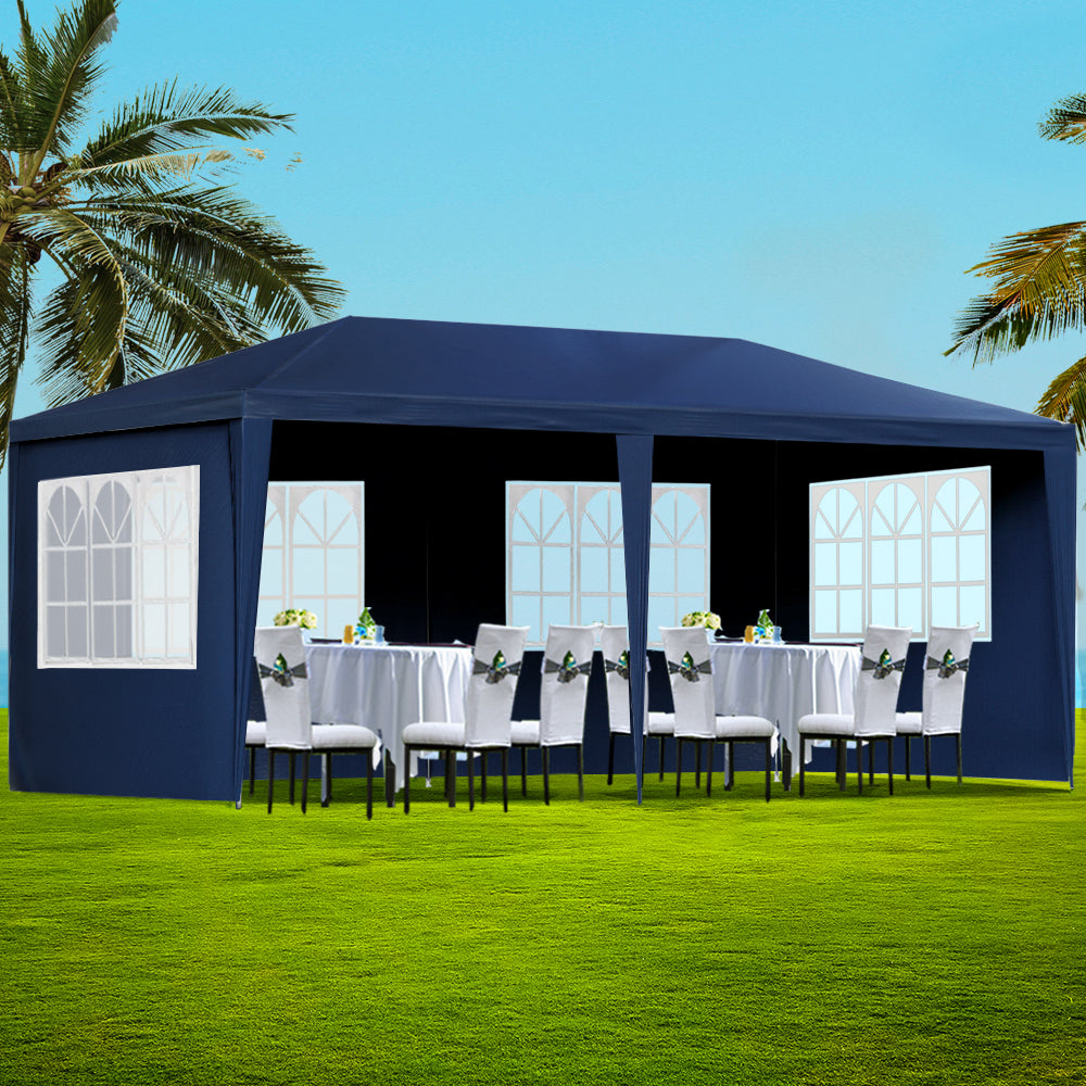 Canopies & Gazebos: Instahut Gazebo 3x6m Marquee Wedding Party Tent Outdoor Camping Side Wall Canopy 6 Panel Blue