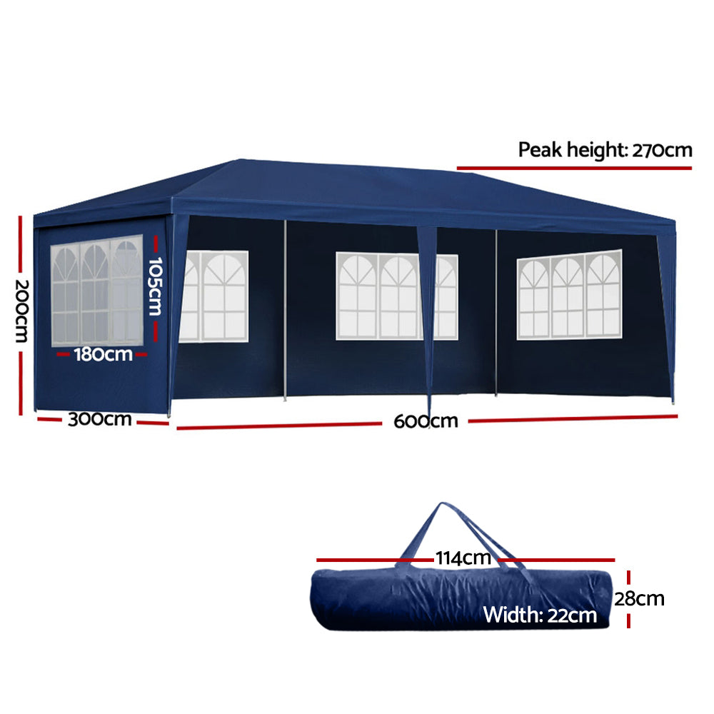 Canopies & Gazebos: Instahut Gazebo 3x6m Marquee Wedding Party Tent Outdoor Camping Side Wall Canopy 6 Panel Blue