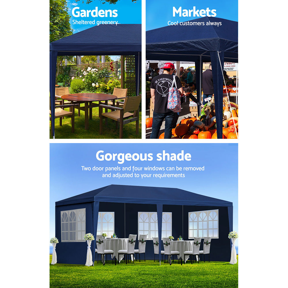 Canopies & Gazebos: Instahut Gazebo 3x6m Marquee Wedding Party Tent Outdoor Camping Side Wall Canopy 6 Panel Blue