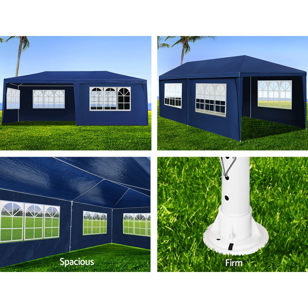 Canopies & Gazebos: Instahut Gazebo 3x6m Marquee Wedding Party Tent Outdoor Camping Side Wall Canopy 6 Panel Blue