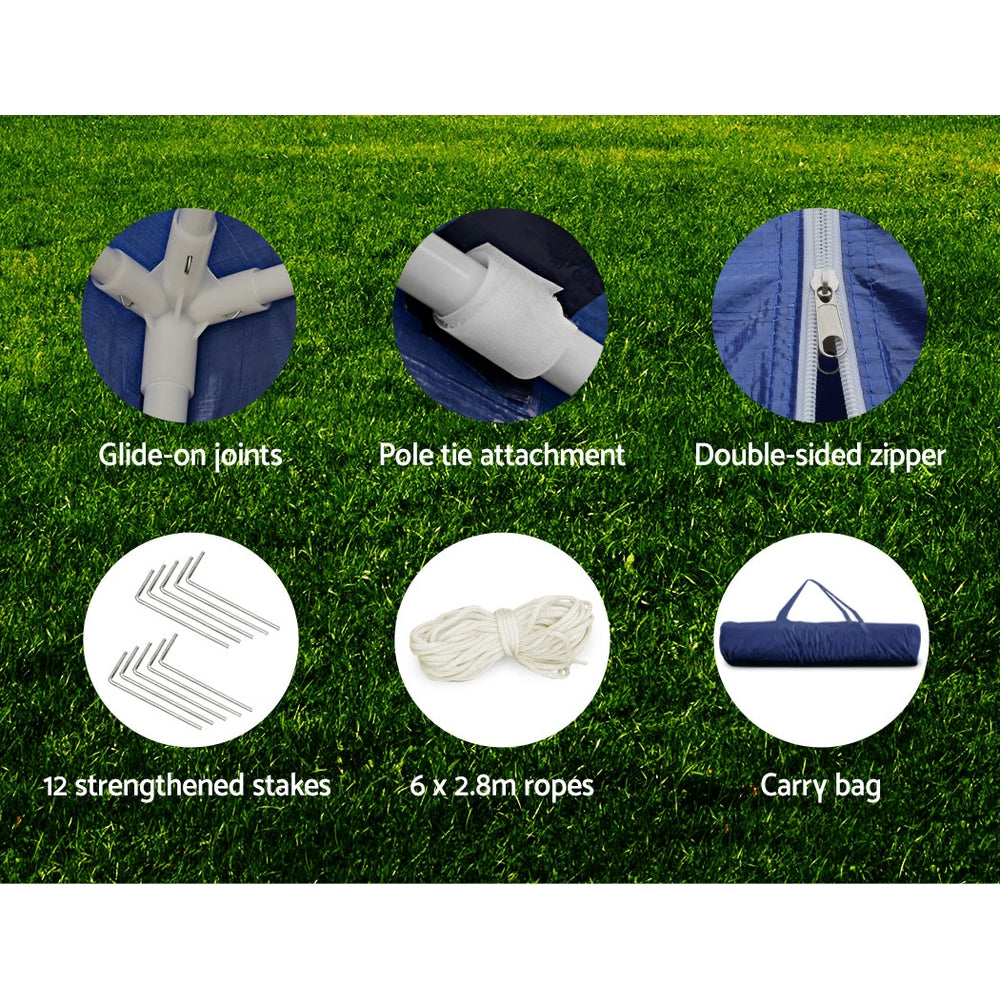 Canopies & Gazebos: Instahut Gazebo 3x6m Marquee Wedding Party Tent Outdoor Camping Side Wall Canopy 6 Panel Blue