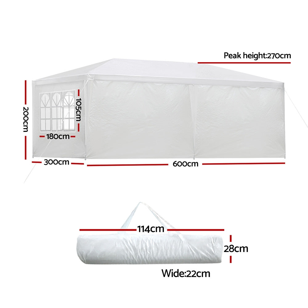 Canopies & Gazebos: Instahut Gazebo 3x6m Marquee Wedding Party Tent Outdoor Camping Side Wall Canopy 6 Panel White