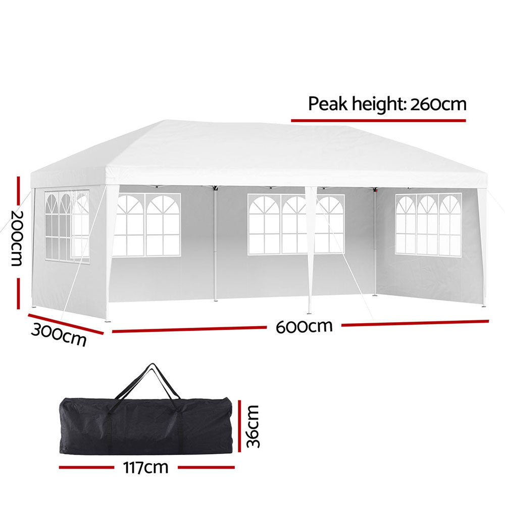 Canopies & Gazebos: Instahut Gazebo Pop Up Marquee 3x6m Wedding Party Outdoor Camping Tent Canopy Side Wall White