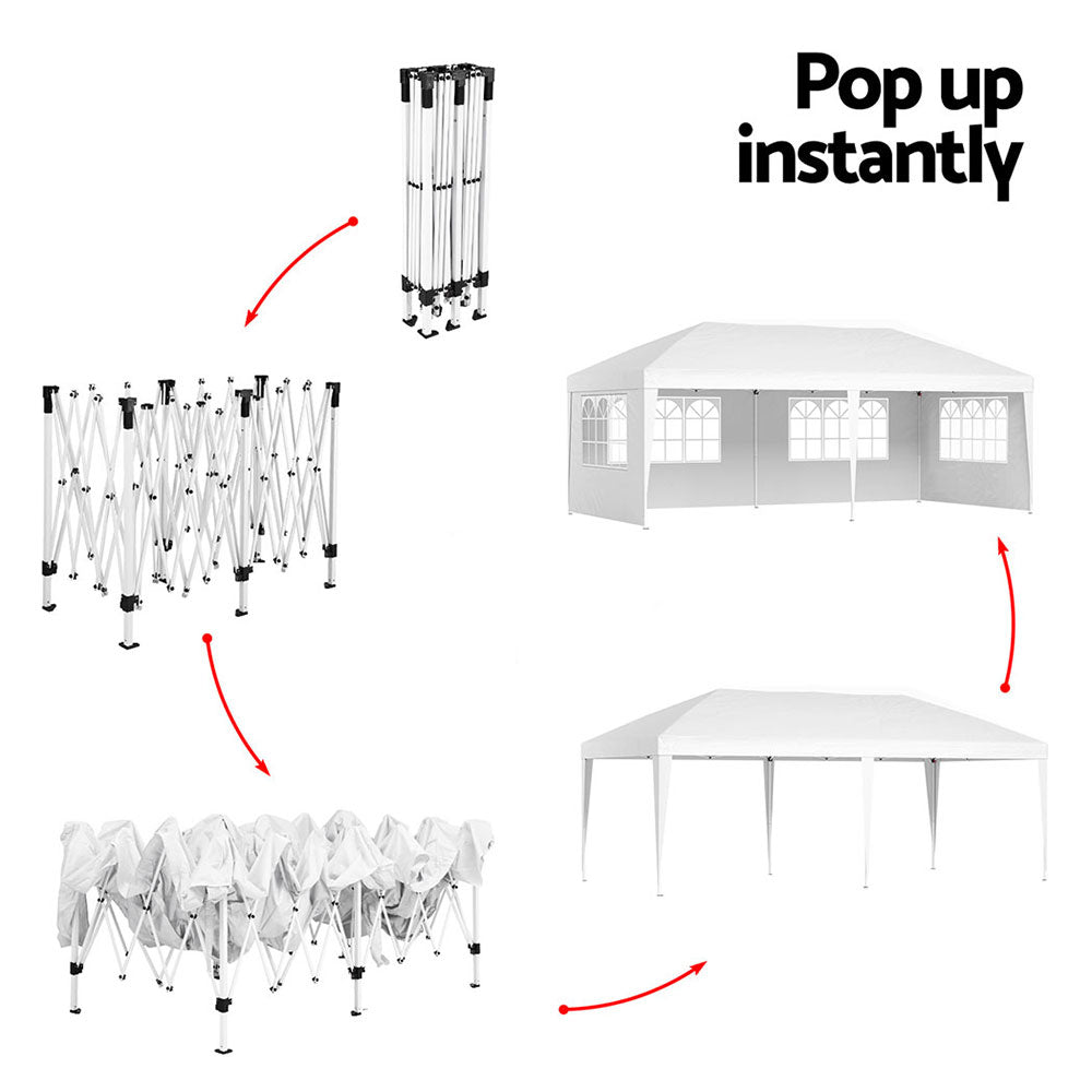 Canopies & Gazebos: Instahut Gazebo Pop Up Marquee 3x6m Wedding Party Outdoor Camping Tent Canopy Side Wall White