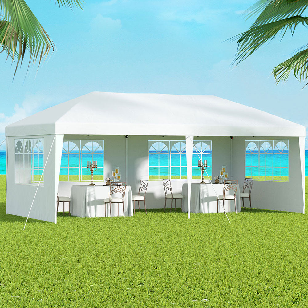Canopies & Gazebos: Instahut Gazebo Pop Up Marquee 3x6m Wedding Party Outdoor Camping Tent Canopy Side Wall White
