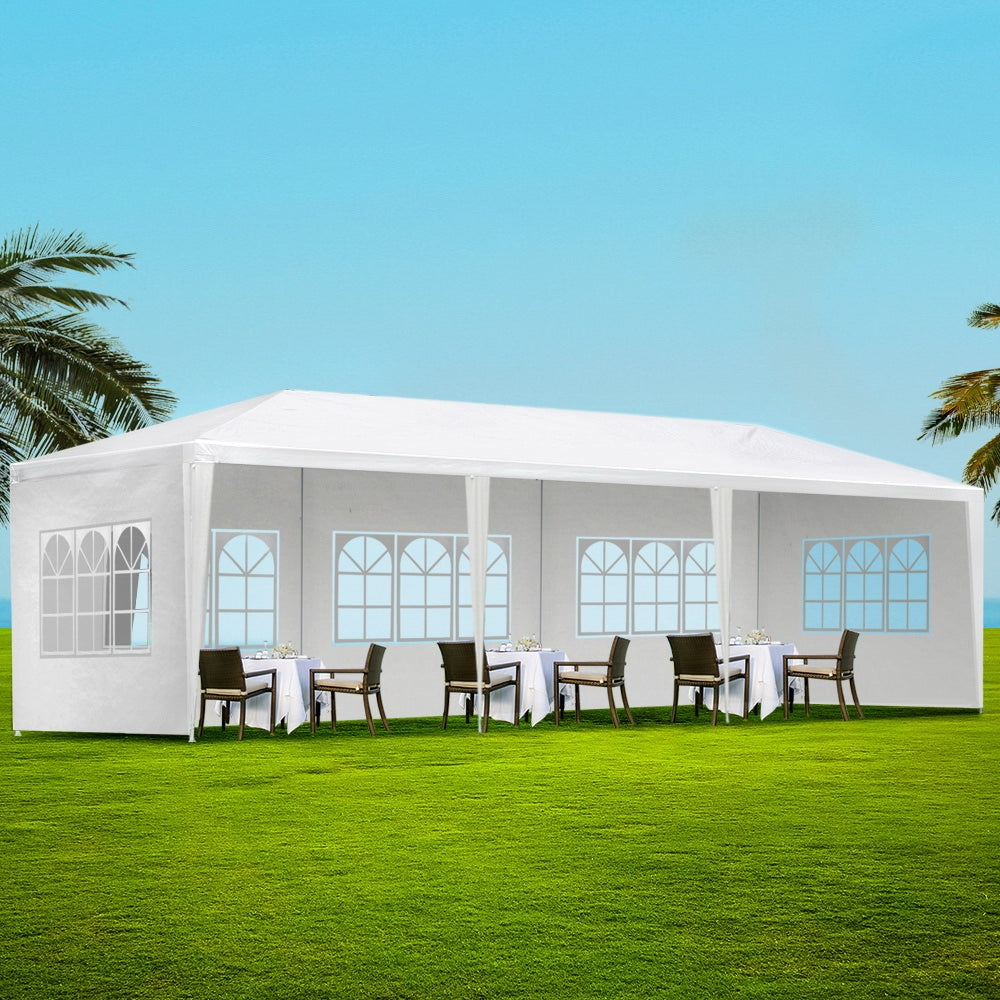 Canopies & Gazebos: Instahut Gazebo 3x9m Marquee Wedding Party Tent Outdoor Camping Side Wall Canopy 5 Panel White
