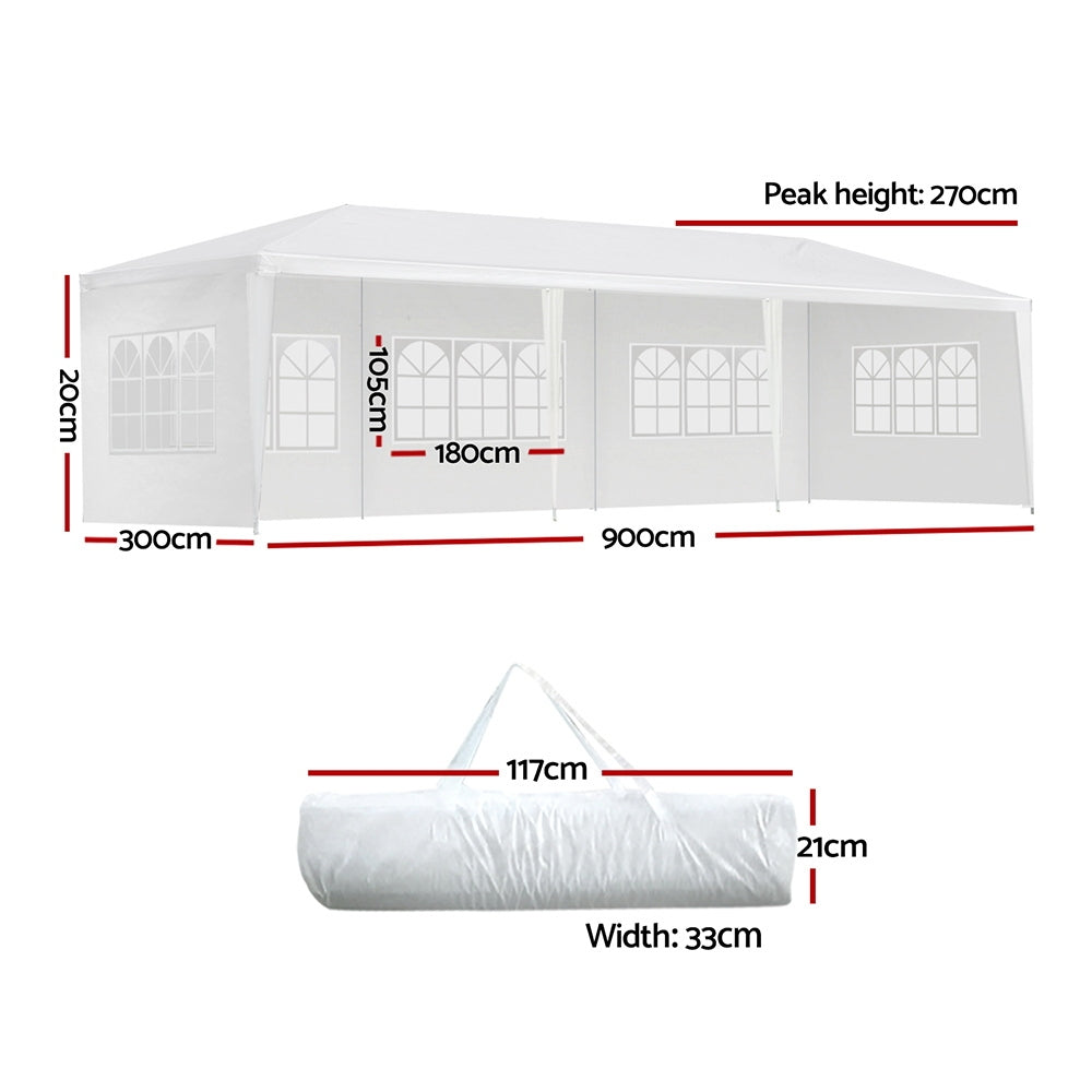Canopies & Gazebos: Instahut Gazebo 3x9m Marquee Wedding Party Tent Outdoor Camping Side Wall Canopy 5 Panel White