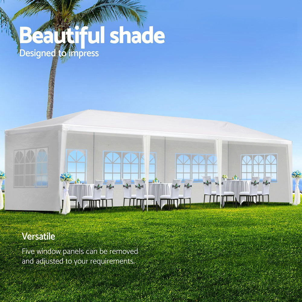Canopies & Gazebos: Instahut Gazebo 3x9m Marquee Wedding Party Tent Outdoor Camping Side Wall Canopy 5 Panel White
