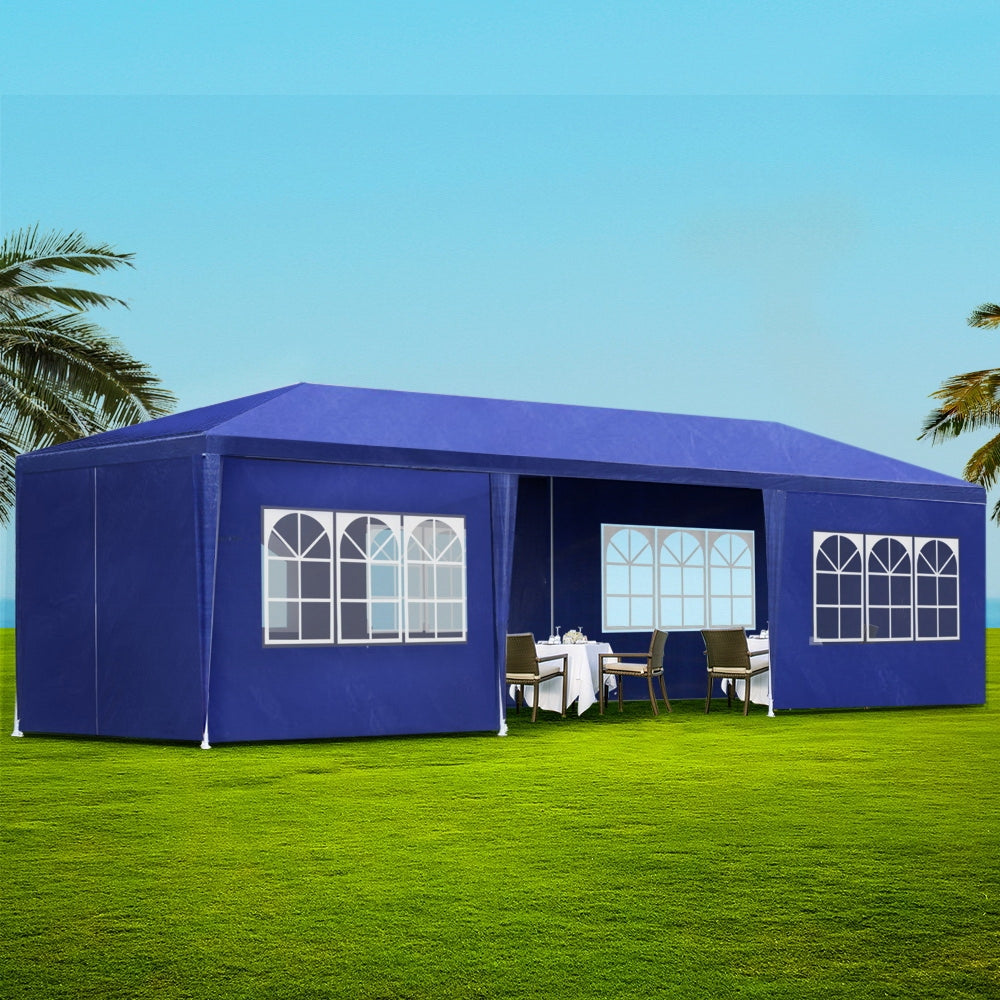Canopies & Gazebos: Instahut Gazebo 3x9m Marquee Wedding Party Tent Outdoor Camping Side Wall Canopy 8 Panel Blue