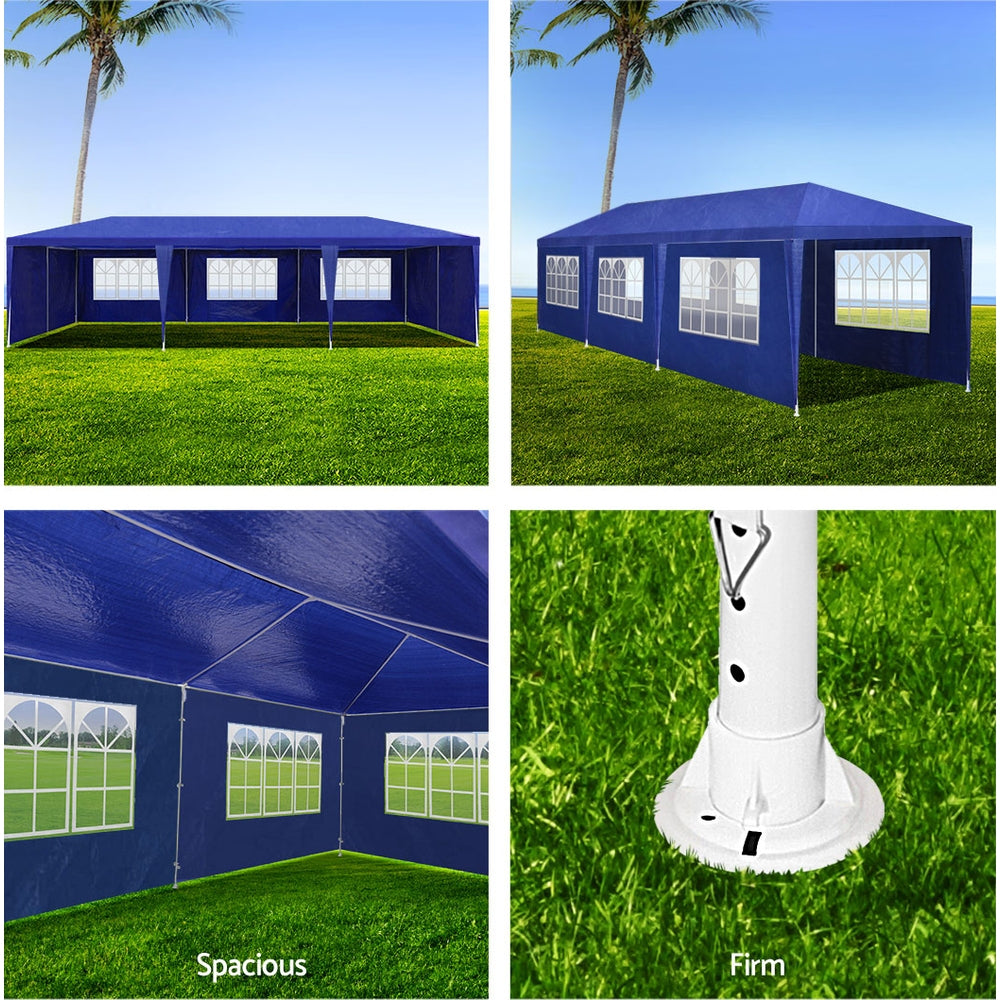 Canopies & Gazebos: Instahut Gazebo 3x9m Marquee Wedding Party Tent Outdoor Camping Side Wall Canopy 8 Panel Blue