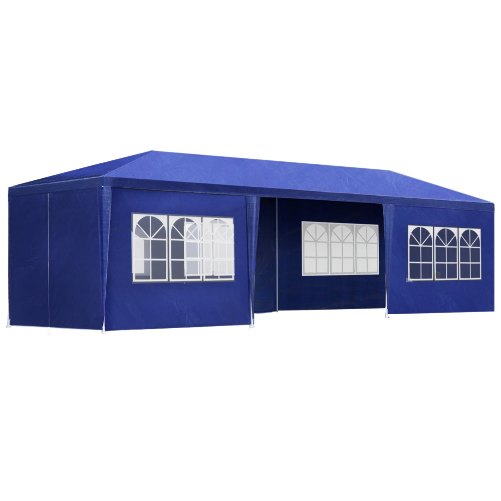 Canopies & Gazebos: Instahut Gazebo 3x9m Marquee Wedding Party Tent Outdoor Camping Side Wall Canopy 8 Panel Blue