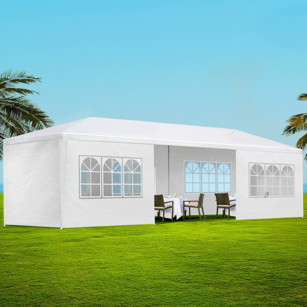 Canopies & Gazebos: Instahut Gazebo 3x9m Marquee Wedding Party Tent Outdoor Camping Side Wall Canopy 8 Panel White