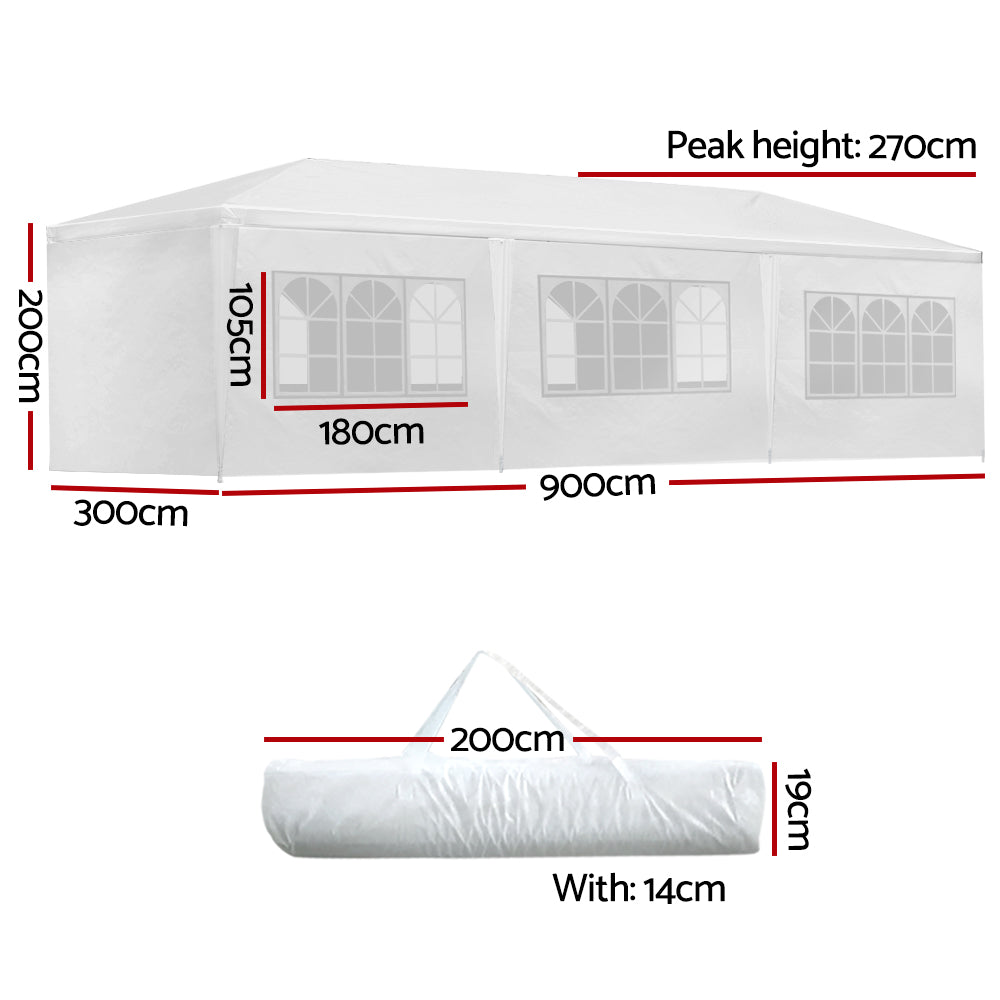Canopies & Gazebos: Instahut Gazebo 3x9m Marquee Wedding Party Tent Outdoor Camping Side Wall Canopy 8 Panel White