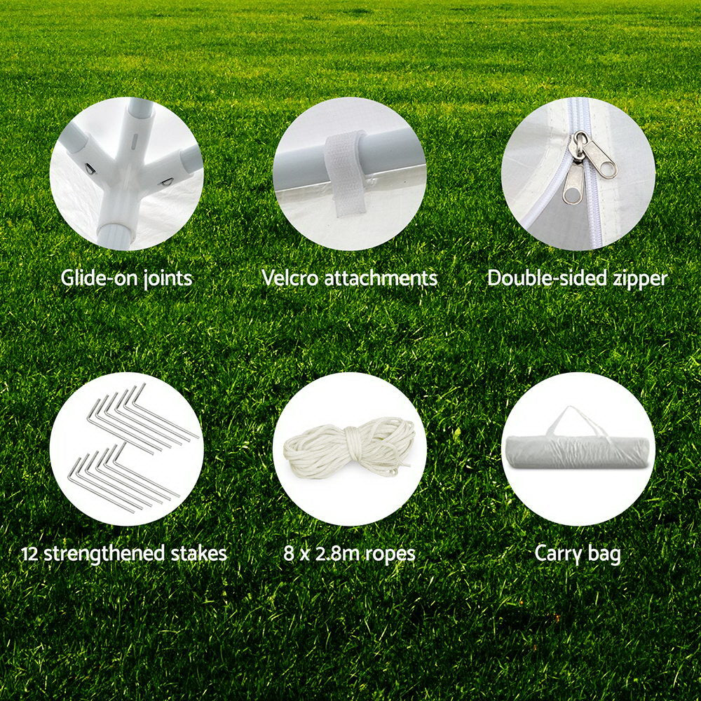 Canopies & Gazebos: Instahut Gazebo 3x9m Marquee Wedding Party Tent Outdoor Camping Side Wall Canopy 8 Panel White
