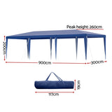 Instahut Gazebo 3x9m Wedding Party Marquee Tent Outdoor Event Camping Shade Blue