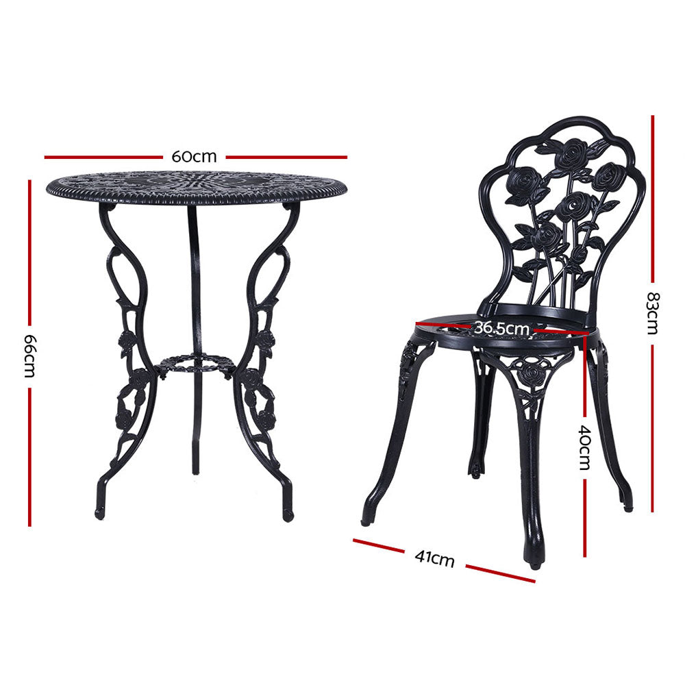 Outdoor Chairs: Gardeon 3PC Outdoor Setting Bistro Set Chairs Table Cast Aluminum Rose Black