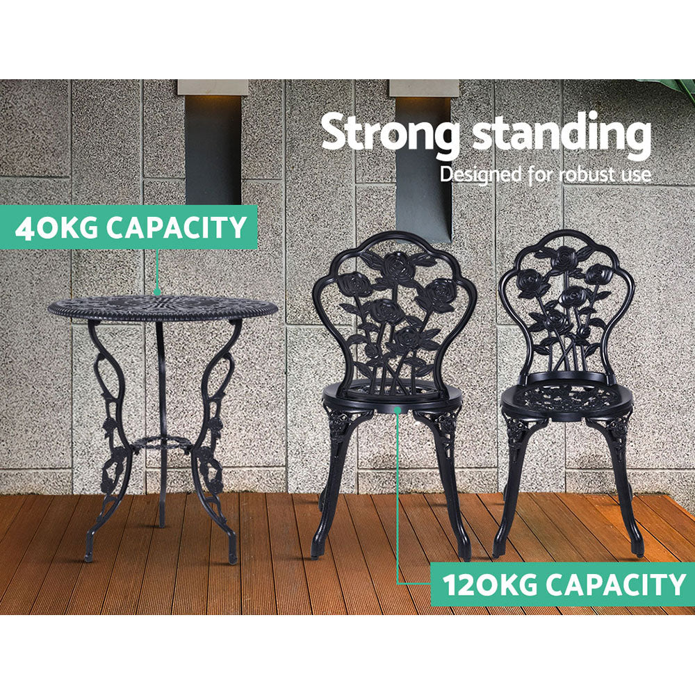 Outdoor Chairs: Gardeon 3PC Outdoor Setting Bistro Set Chairs Table Cast Aluminum Rose Black
