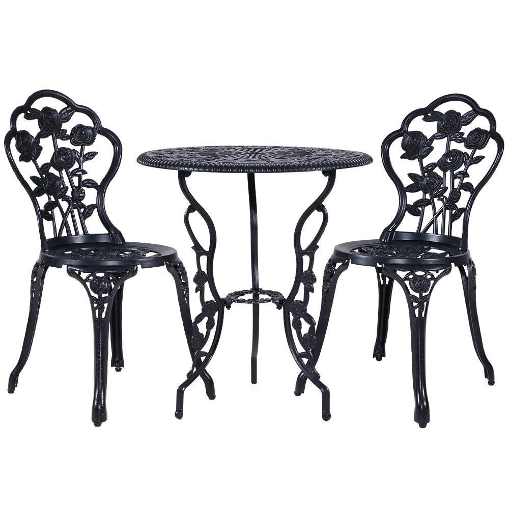 Outdoor Chairs: Gardeon 3PC Outdoor Setting Bistro Set Chairs Table Cast Aluminum Rose Black