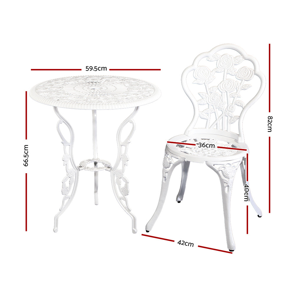Outdoor Chairs: Gardeon 3PC Outdoor Setting Bistro Set Chairs Table Cast Aluminum Patio Furniture Rose White