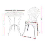 Gardeon 3PC Outdoor Setting Bistro Set Chairs Table Cast Aluminum Patio Furniture Rose White