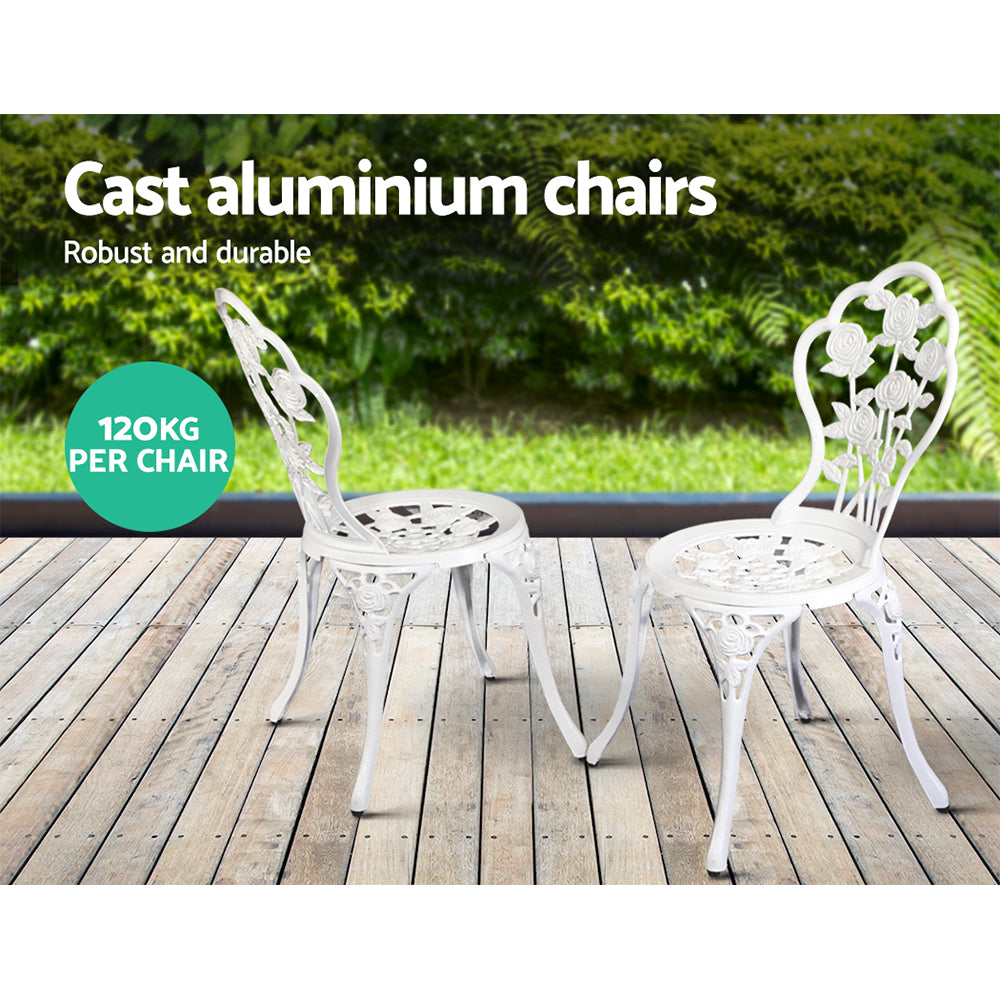 Outdoor Chairs: Gardeon 3PC Outdoor Setting Bistro Set Chairs Table Cast Aluminum Patio Furniture Rose White
