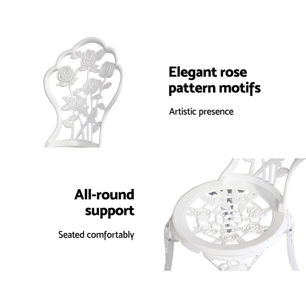 Outdoor Chairs: Gardeon 3PC Outdoor Setting Bistro Set Chairs Table Cast Aluminum Patio Furniture Rose White