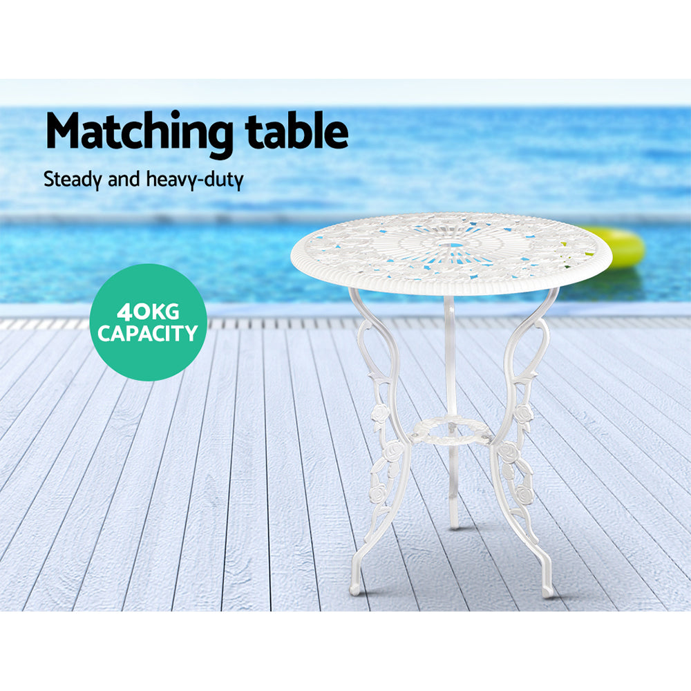 Outdoor Chairs: Gardeon 3PC Outdoor Setting Bistro Set Chairs Table Cast Aluminum Patio Furniture Rose White