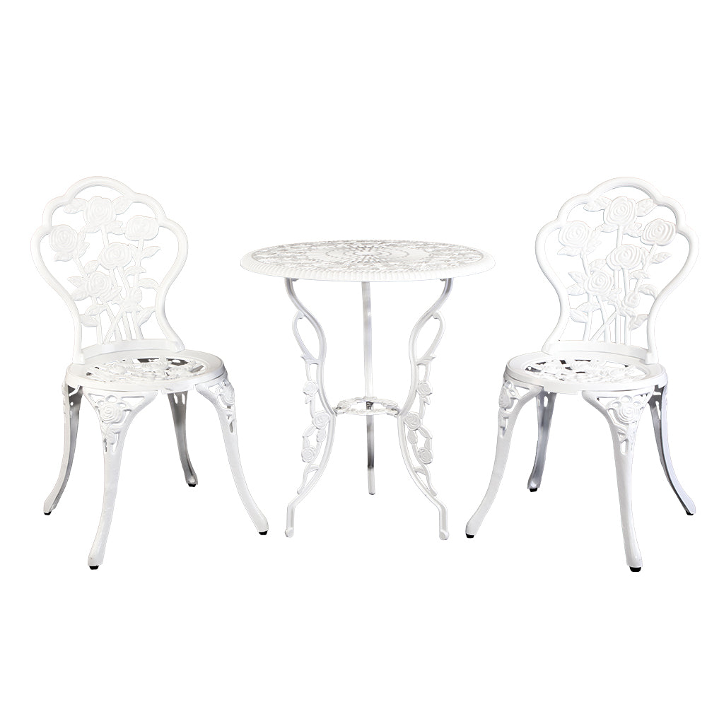 Outdoor Chairs: Gardeon 3PC Outdoor Setting Bistro Set Chairs Table Cast Aluminum Patio Furniture Rose White