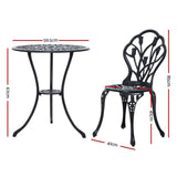 Gardeon 3PC Outdoor Setting Bistro Set Chairs Table Cast Aluminum Patio Furniture Tulip Black