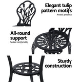 Gardeon 3PC Outdoor Setting Bistro Set Chairs Table Cast Aluminum Patio Furniture Tulip Black