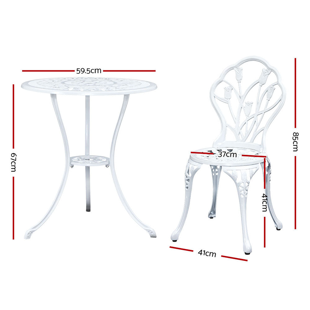 Outdoor Chairs: Gardeon 3PC Outdoor Setting Bistro Set Chairs Table Cast Aluminum Patio Furniture Tulip White
