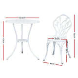 Gardeon 3PC Outdoor Setting Bistro Set Chairs Table Cast Aluminum Patio Furniture Tulip White