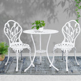 Gardeon 3PC Outdoor Setting Bistro Set Chairs Table Cast Aluminum Patio Furniture Tulip White