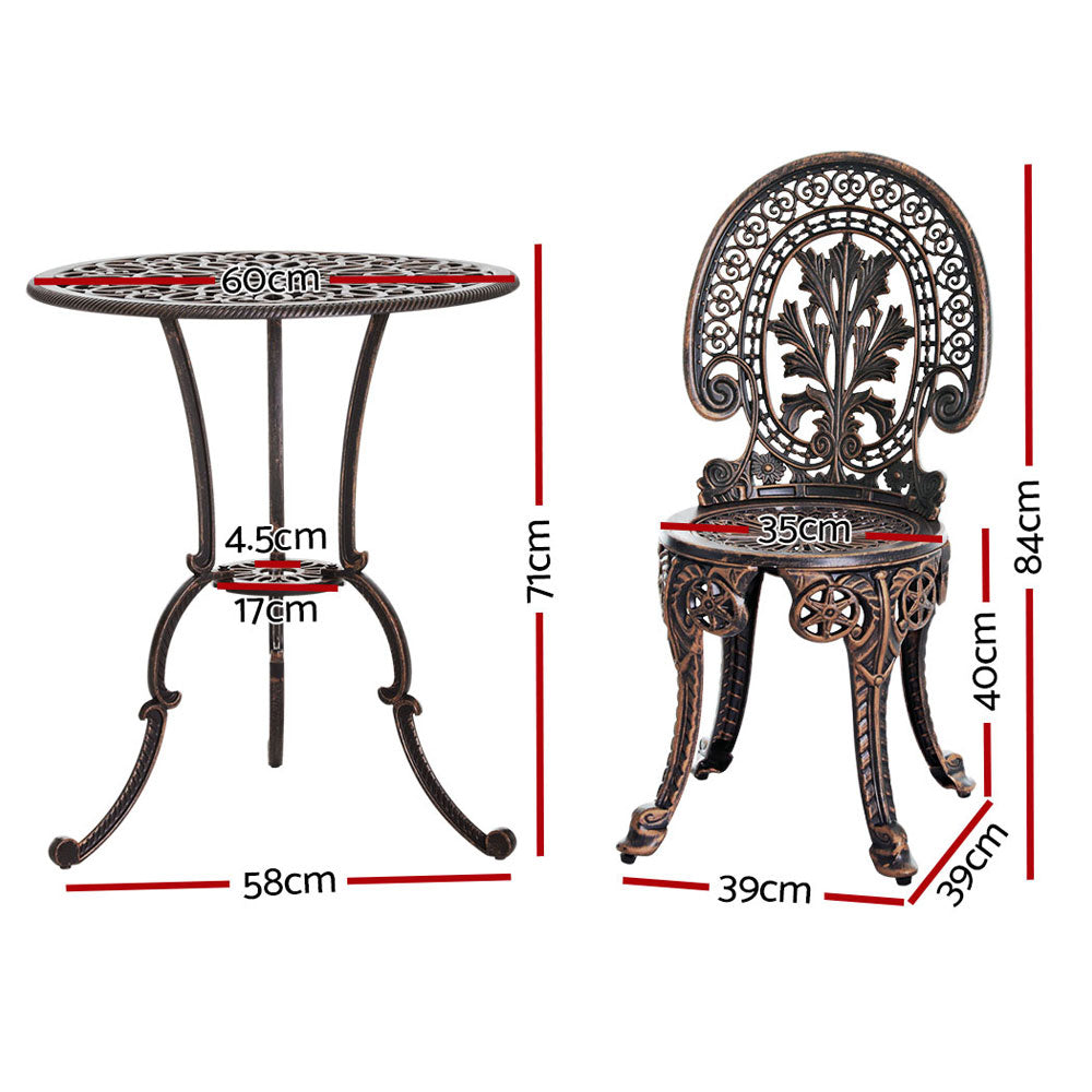 Outdoor Chairs: Gardeon 3PC Patio Furniture Outdoor Bistro Set Dining Chairs Aluminium Bronze