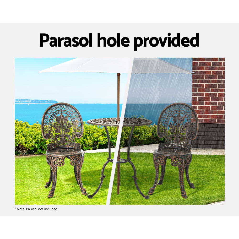 Outdoor Chairs: Gardeon 3PC Patio Furniture Outdoor Bistro Set Dining Chairs Aluminium Bronze