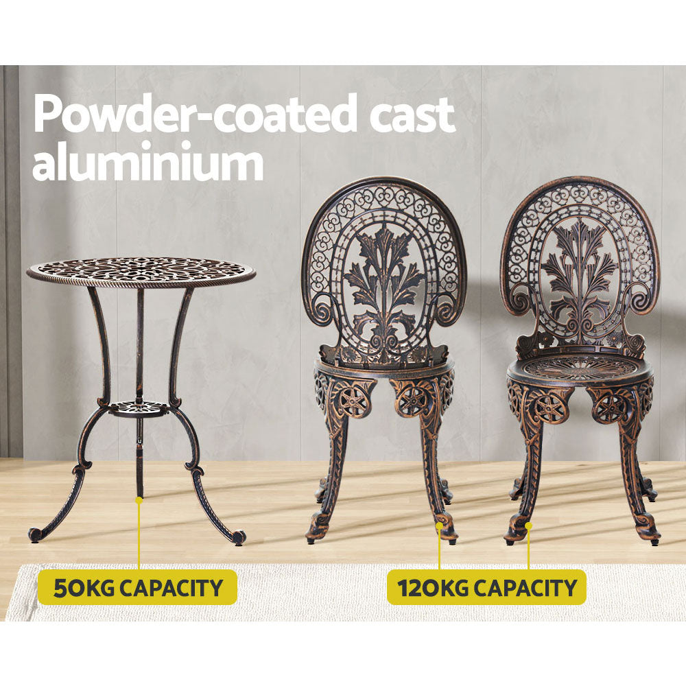 Outdoor Chairs: Gardeon 3PC Patio Furniture Outdoor Bistro Set Dining Chairs Aluminium Bronze
