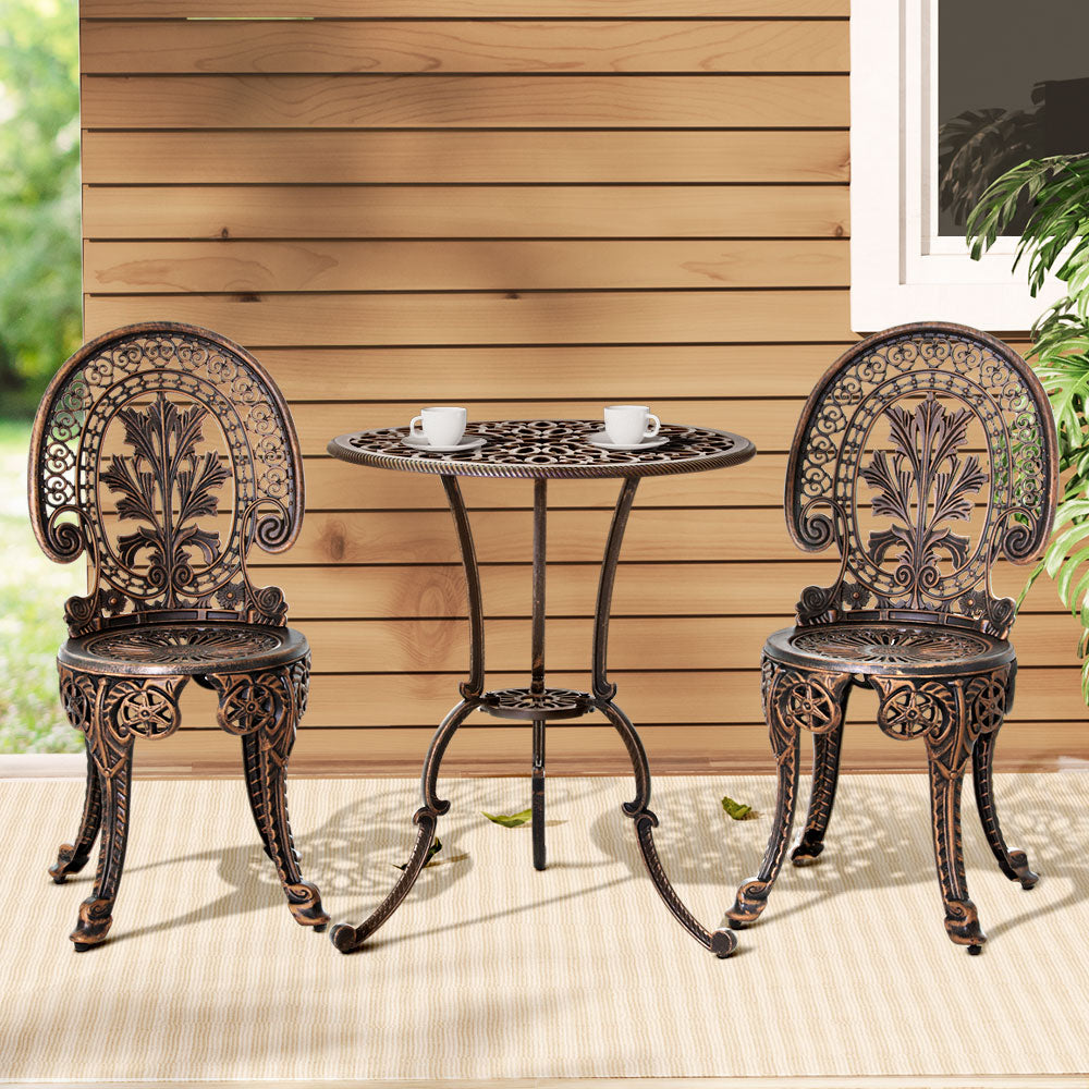 Outdoor Chairs: Gardeon 3PC Patio Furniture Outdoor Bistro Set Dining Chairs Aluminium Bronze