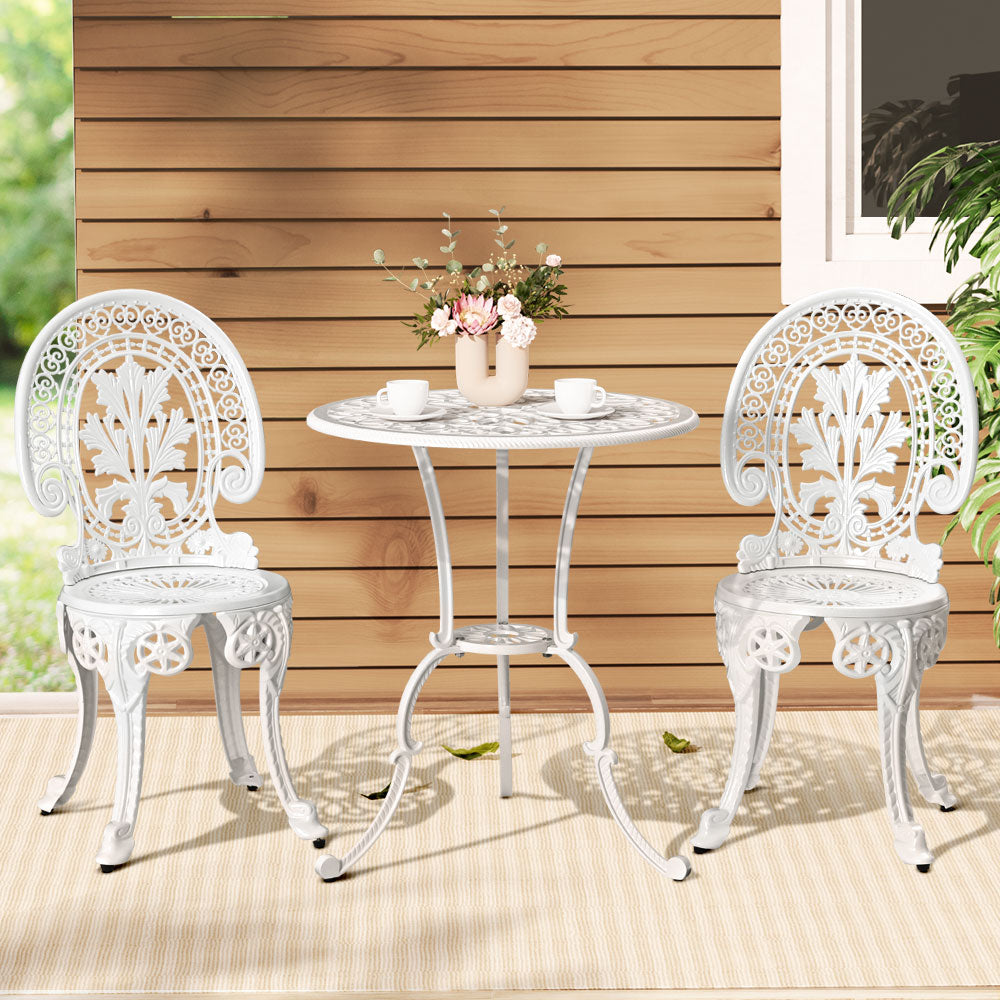 Outdoor Chairs: Gardeon 3PC Patio Furniture Outdoor Bistro Set Dining Chairs Aluminium White
