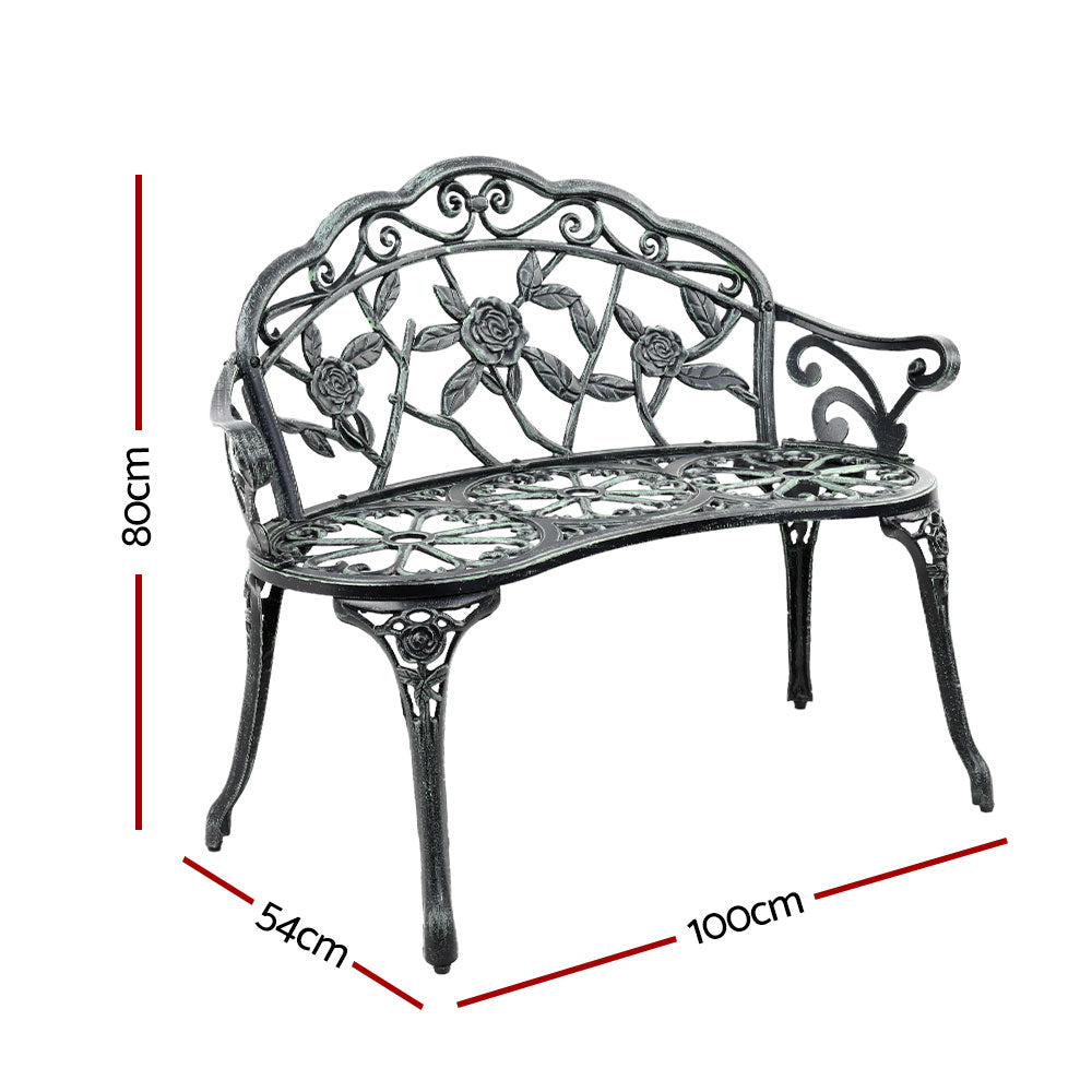 Outdoor Chairs: Gardeon Outdoor Garden Bench Seat 100cm Cast Aluminium Patio Chair Vintage Green