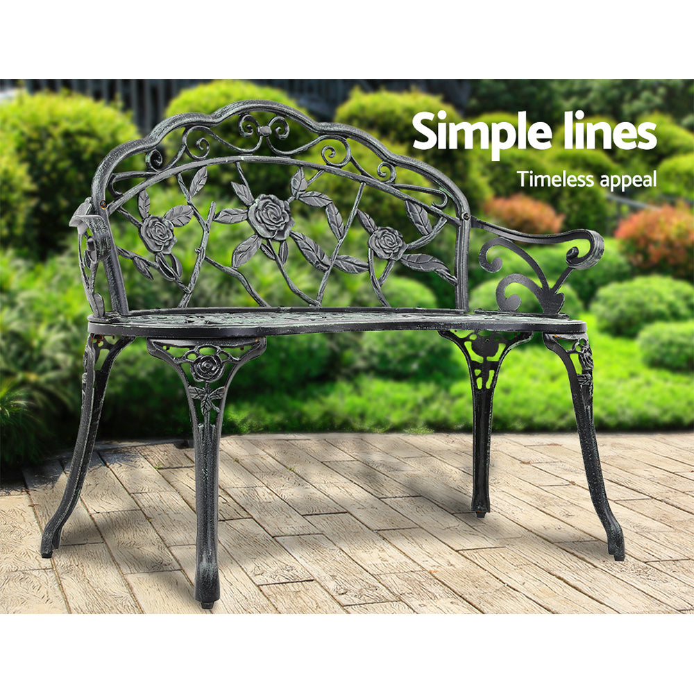 Outdoor Chairs: Gardeon Outdoor Garden Bench Seat 100cm Cast Aluminium Patio Chair Vintage Green