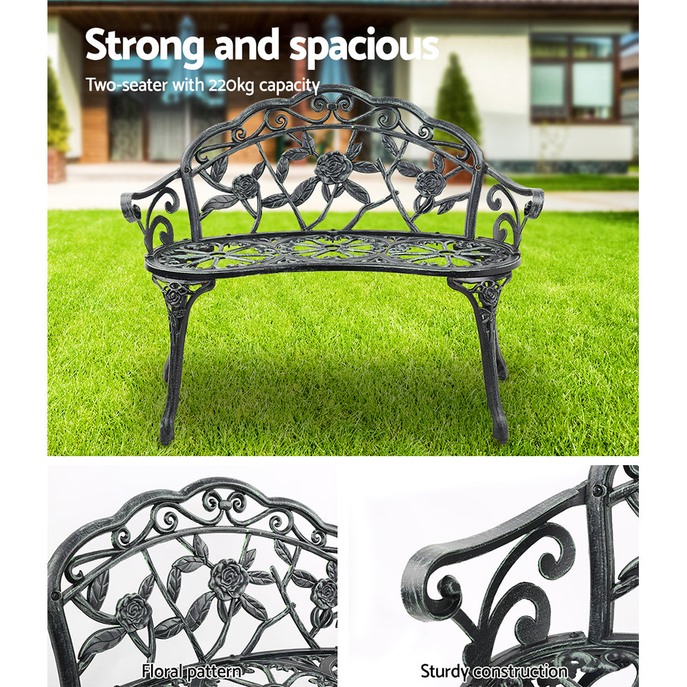 Outdoor Chairs: Gardeon Outdoor Garden Bench Seat 100cm Cast Aluminium Patio Chair Vintage Green