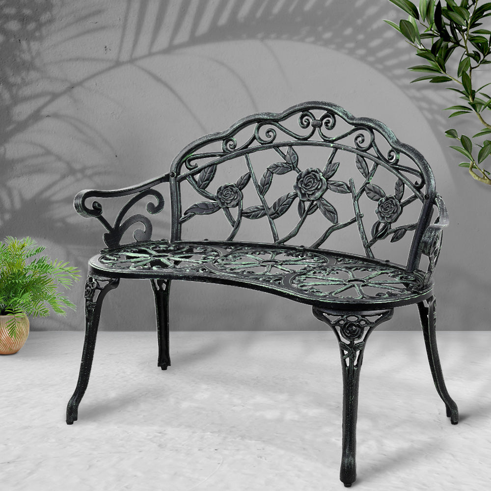 Outdoor Chairs: Gardeon Outdoor Garden Bench Seat 100cm Cast Aluminium Patio Chair Vintage Green
