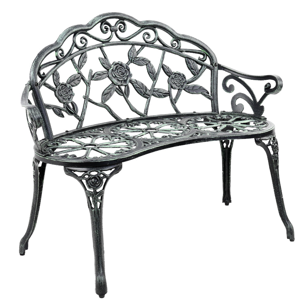 Outdoor Chairs: Gardeon Outdoor Garden Bench Seat 100cm Cast Aluminium Patio Chair Vintage Green