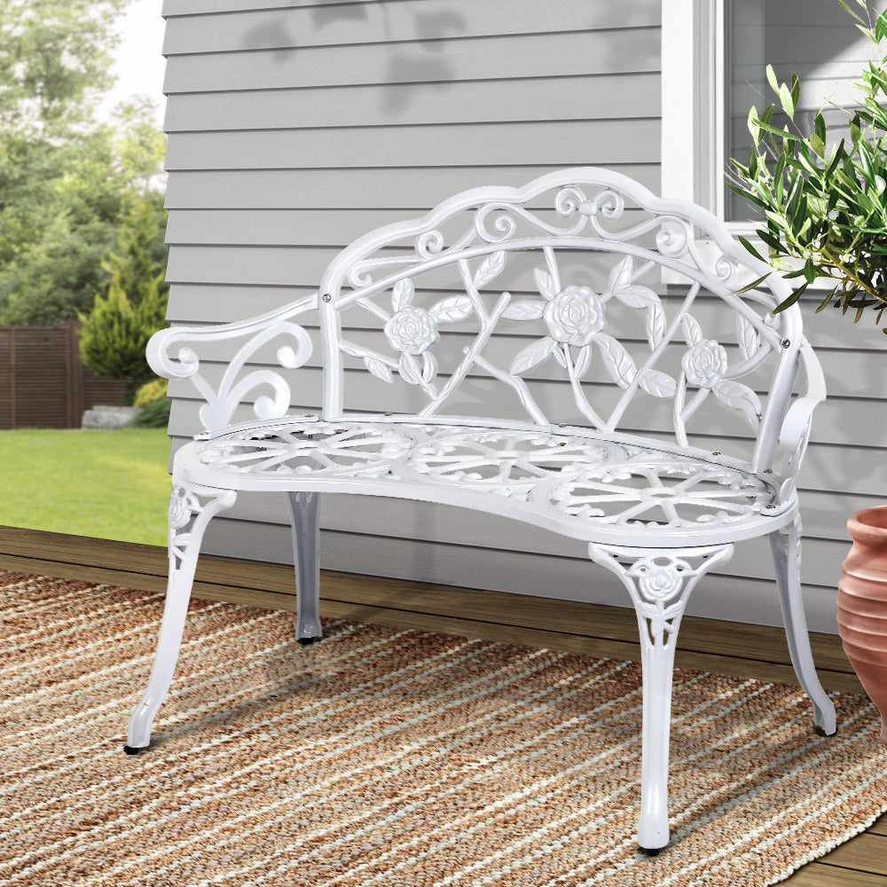 Outdoor Chairs: Gardeon Outdoor Garden Bench Seat 100cm Cast Aluminium Outdoor Patio Chair Vintage White