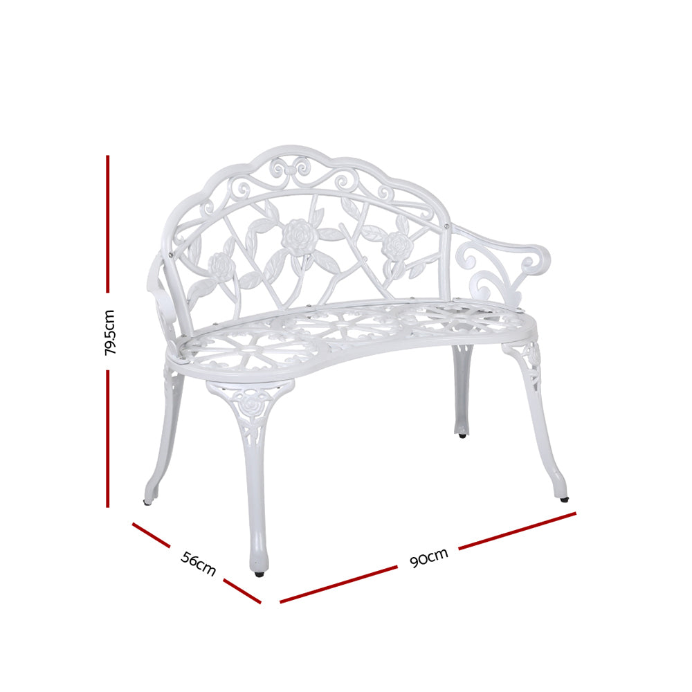 Outdoor Chairs: Gardeon Outdoor Garden Bench Seat 100cm Cast Aluminium Outdoor Patio Chair Vintage White