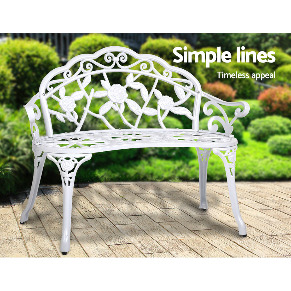Outdoor Chairs: Gardeon Outdoor Garden Bench Seat 100cm Cast Aluminium Outdoor Patio Chair Vintage White